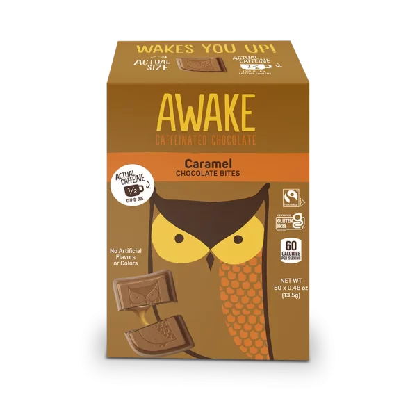 Awake Chocolate Caffeinated Chocolate Bites Changemaker - Caramel-0.48 oz.-50/Box-2/Case