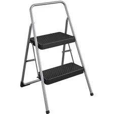 2-step Folding Steel Step Stool, 200 Lb Capacity, 28.13" Working Height, Cool Gray