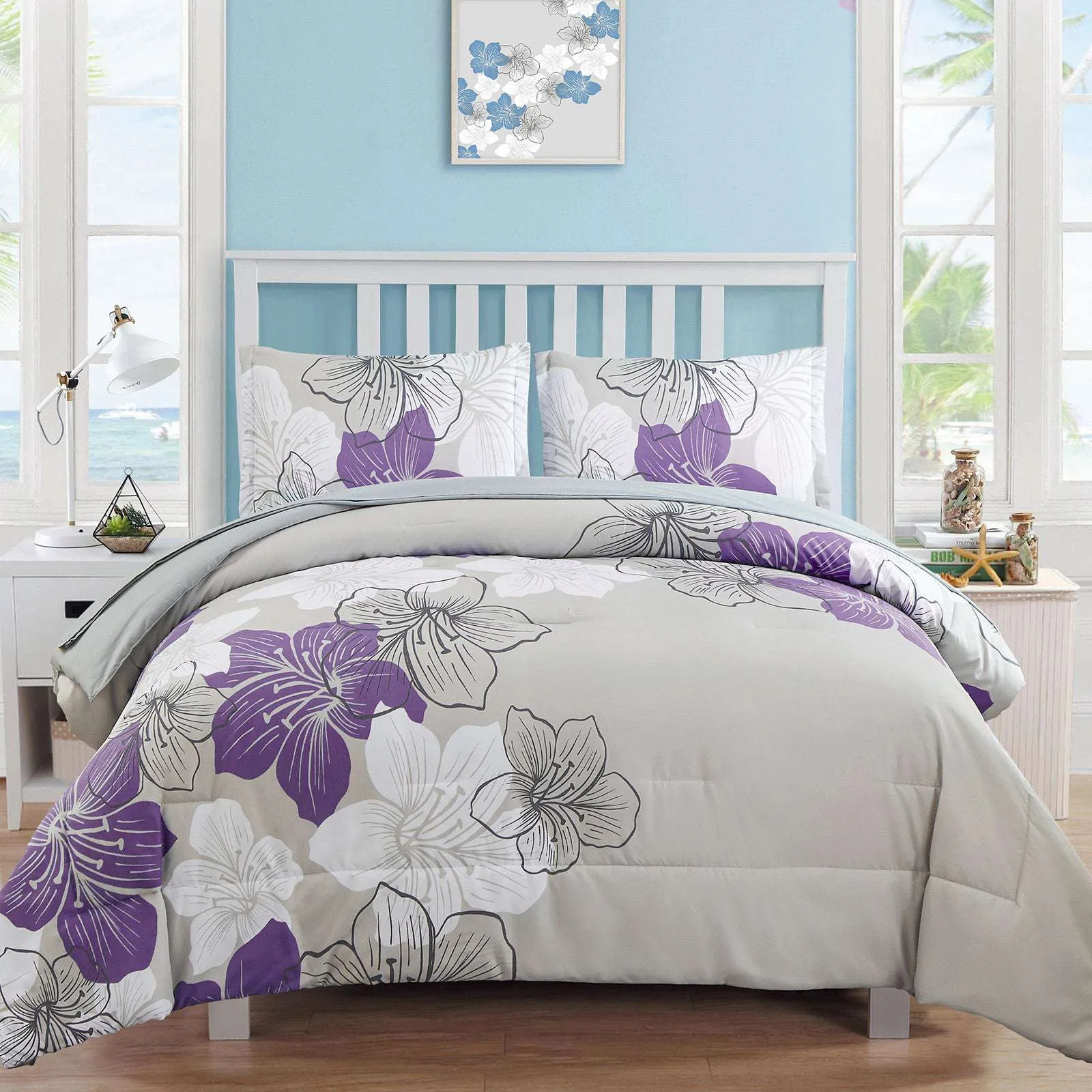 1rFloral-Comforter-Set-King-Size-Purple-Floral-3-Piece-Bedding-Lightweight-Microfiber_1