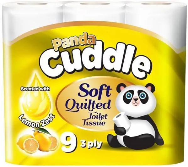 135 Rolls Panda Cuddle Lemon Soft Quilted 3 Ply 160 Sheets Toilet Tissue Rolls