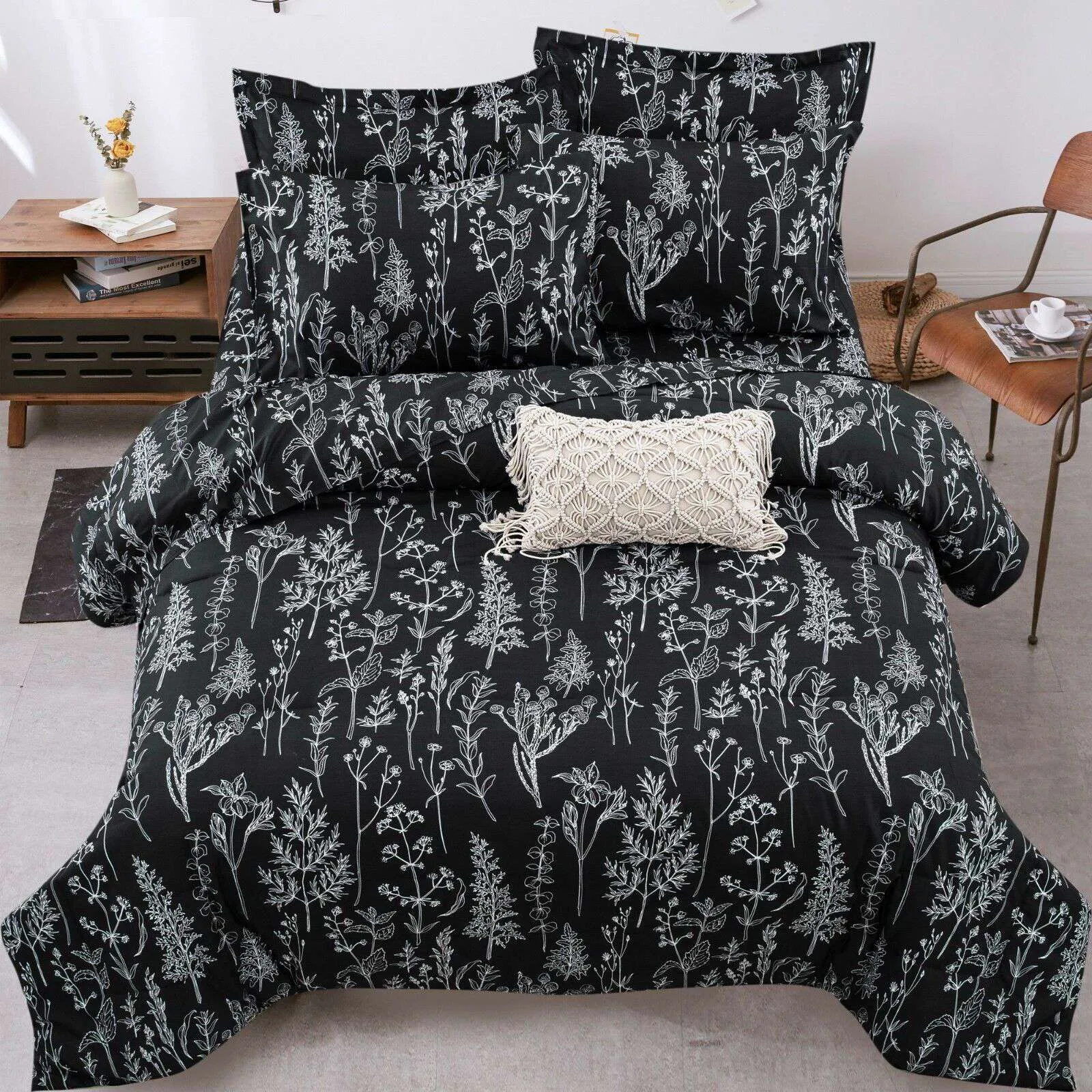 2iFloral-Leaves-Comforter-Set-Queen-Size-Microfiber-Quilted-Bedding-with-Pillowcase