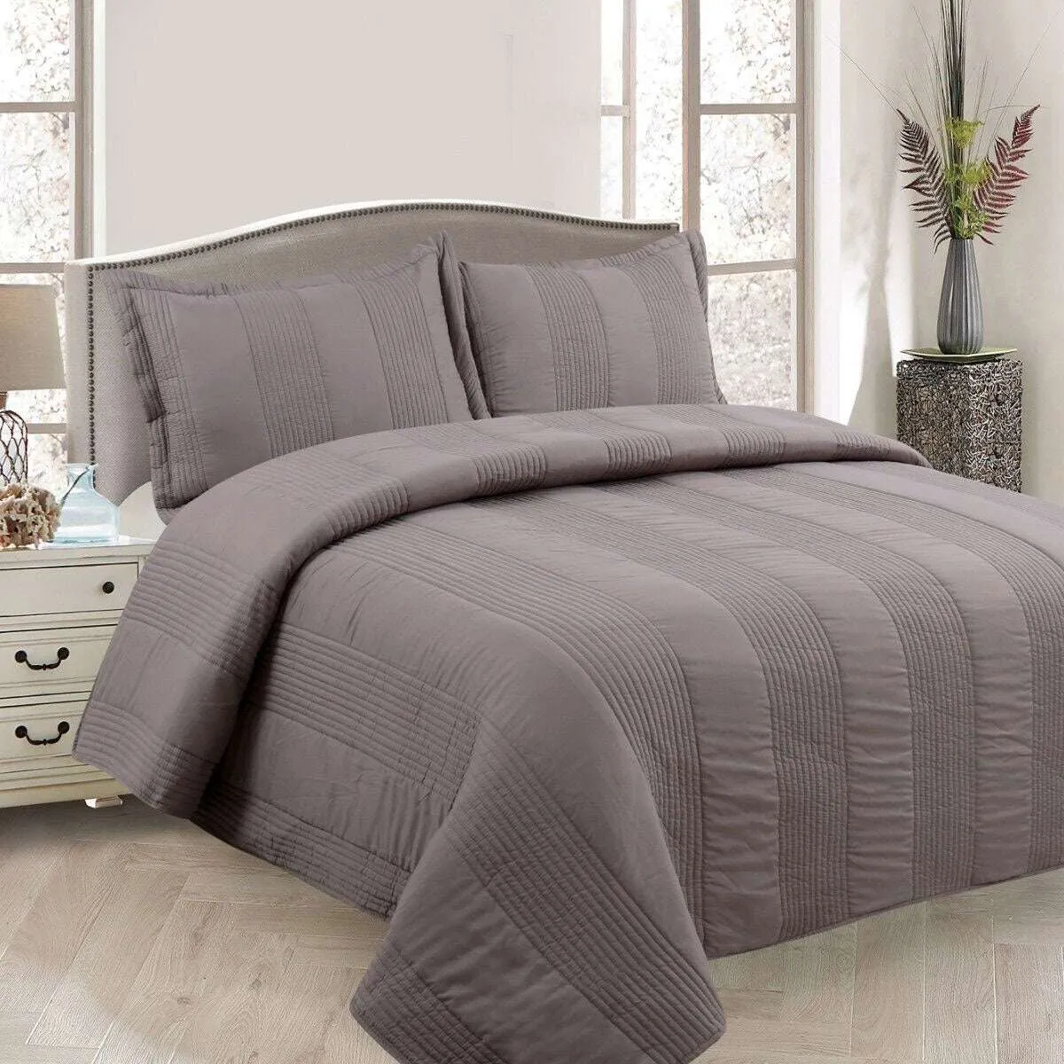 2zLewis-Mocha-3-Pce-Lightly-Quilted-Polyester-Cotton-Coverlet-Set-Queen
