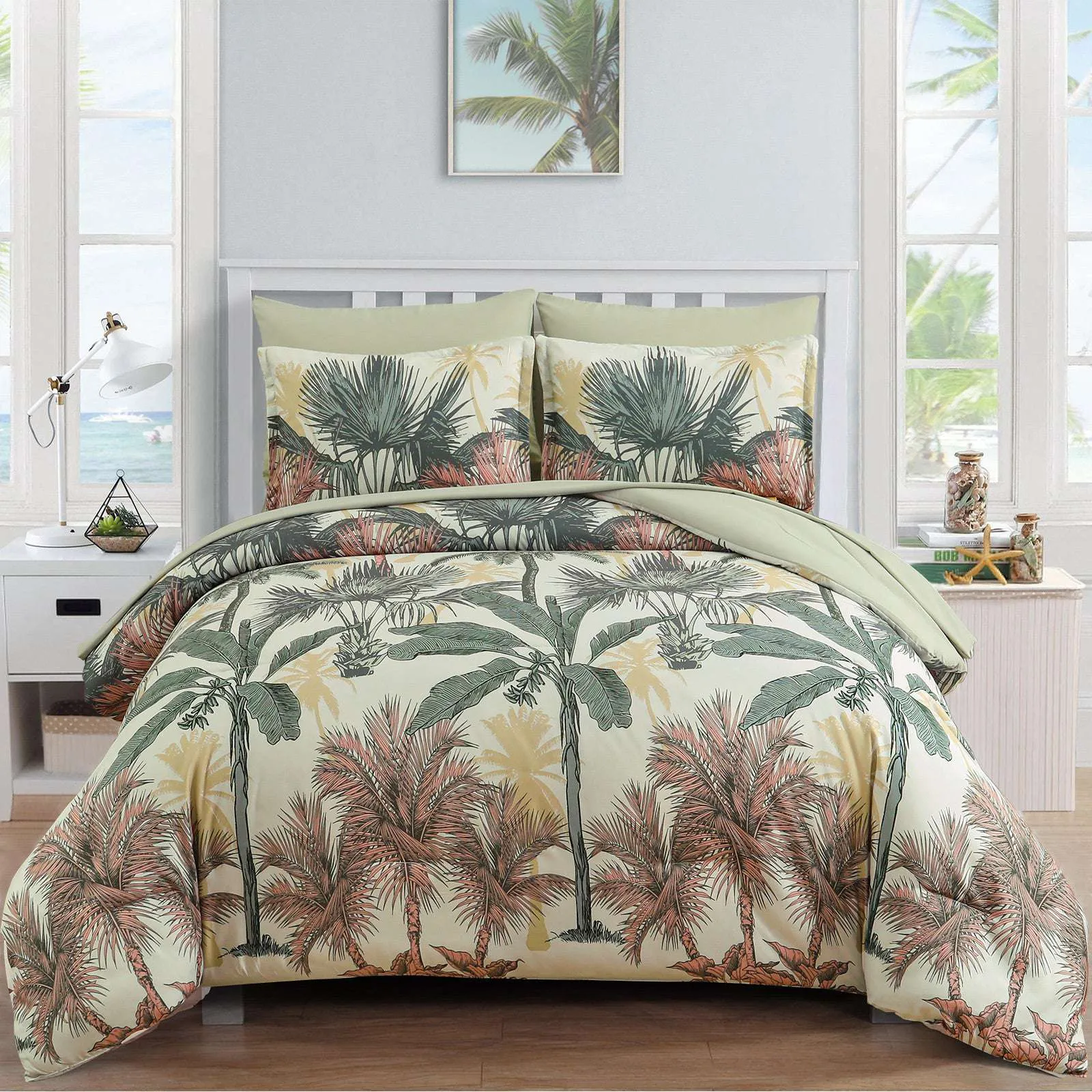2zSoft-Floral-Leaf-Comforter-Set-King-Size-Warm-Quilted-Bedding-with-Pillowcases