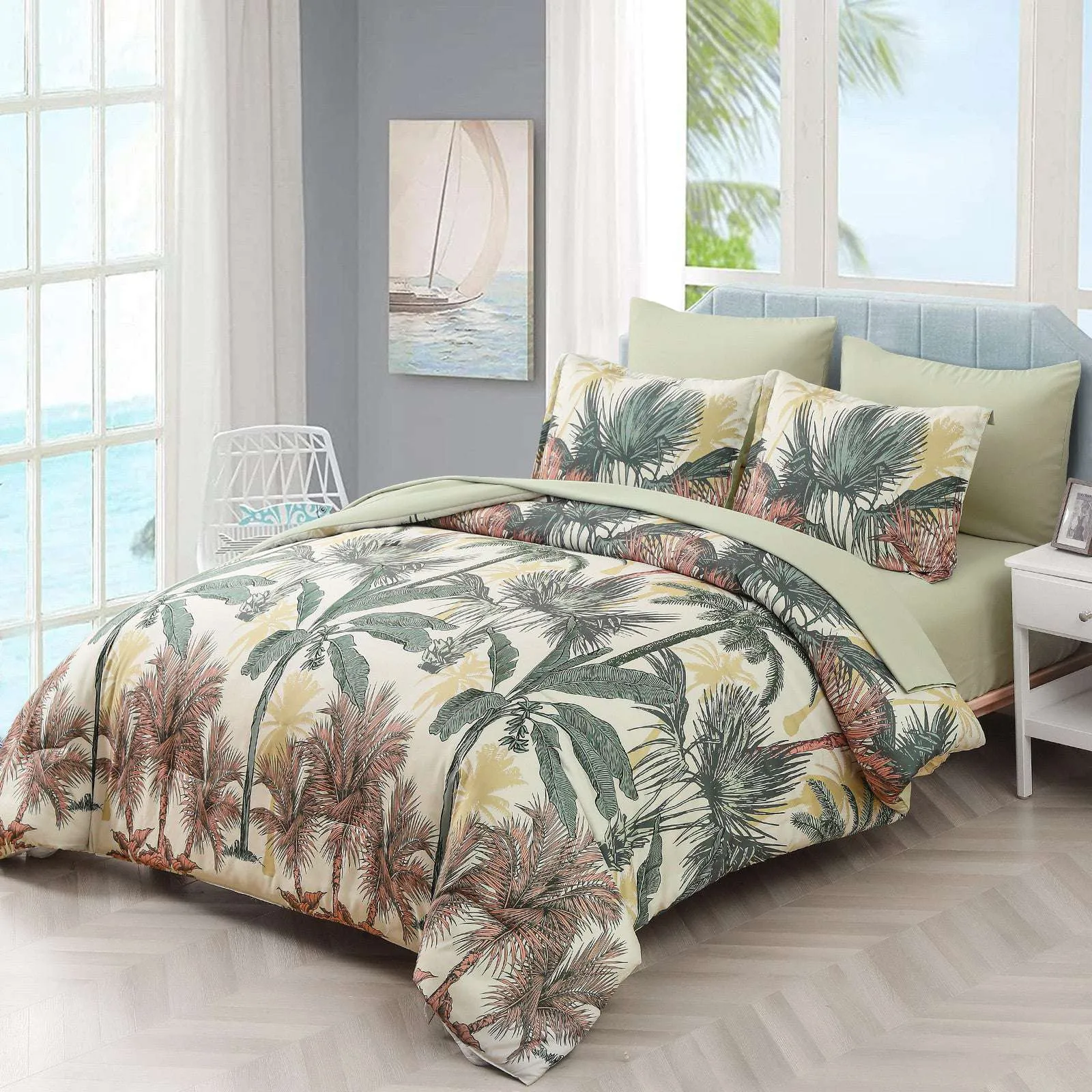 2zSoft-Floral-Leaf-Comforter-Set-King-Size-Warm-Quilted-Bedding-with-Pillowcases_1