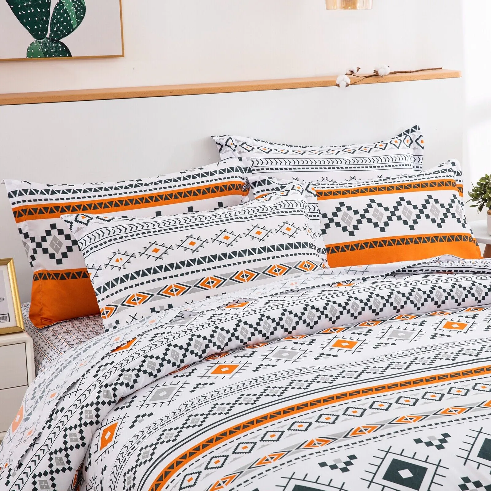 4bBoho-Comforter-Set-Queen-Size-Reversible-Orange-Geometric-3-Piece-Bedding-Collection_2