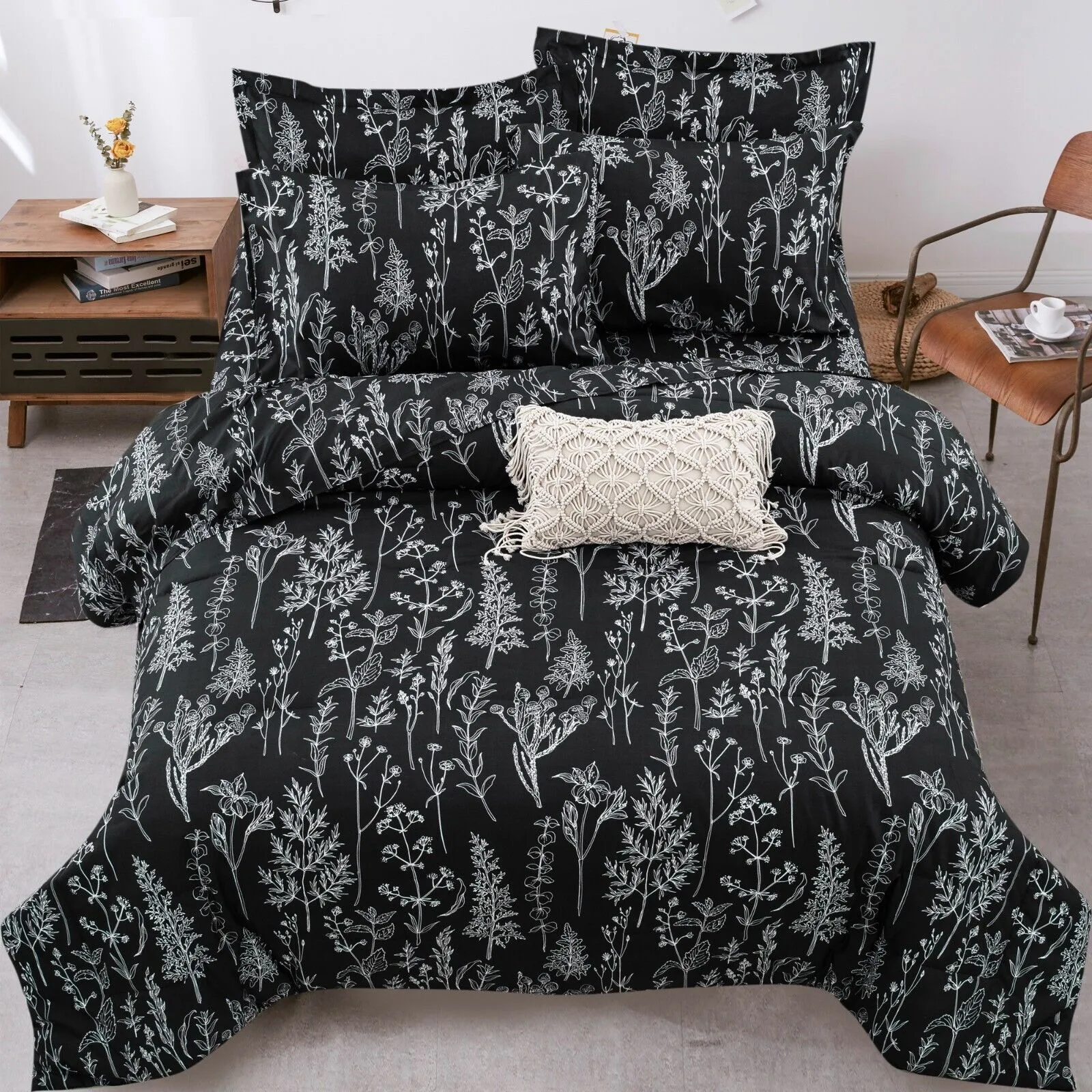 4oFloral-Leaves-Comforter-Set-King-Size-Microfiber-Quilted-Bedding-with-Pillowcase