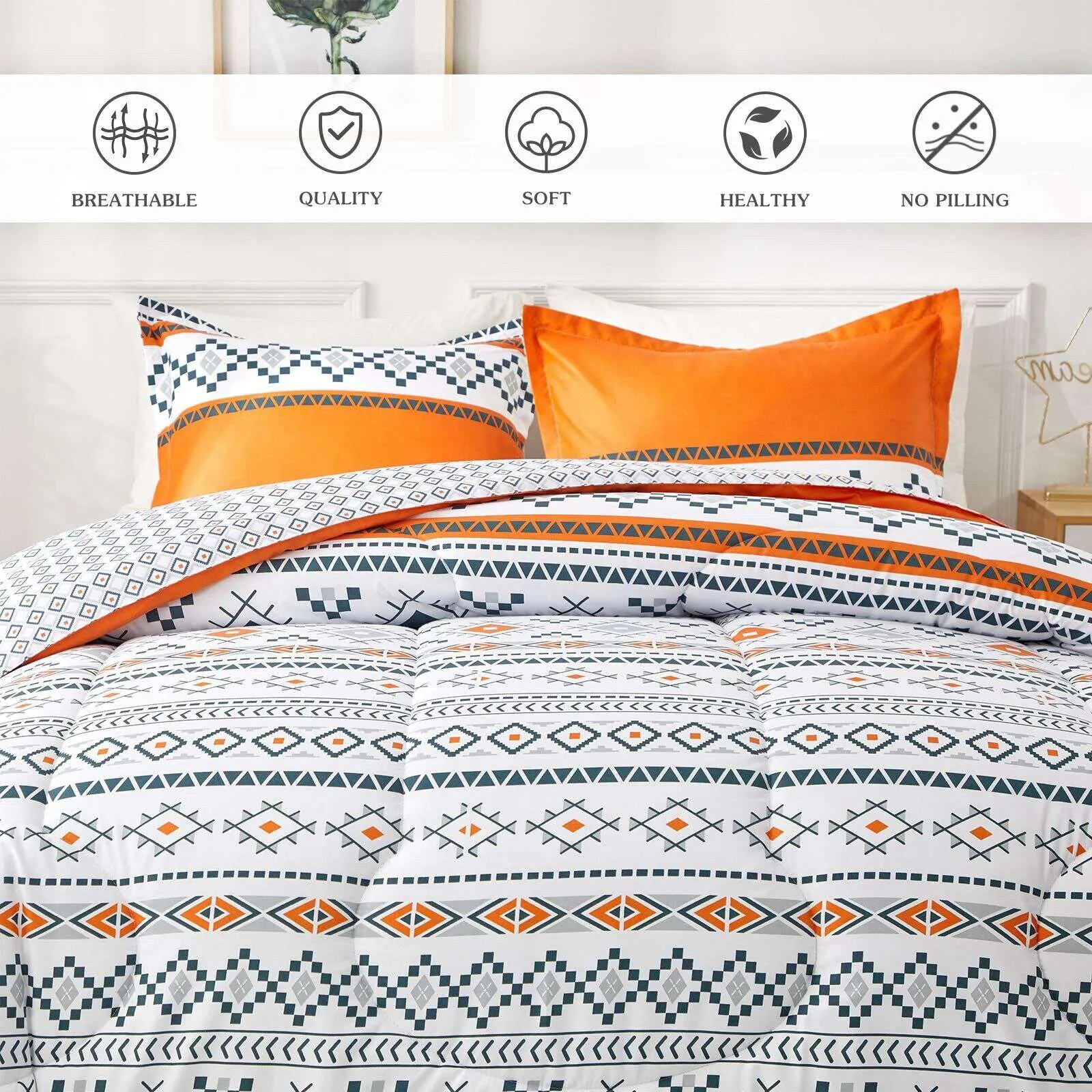 4zBoho-Comforter-Set-King-Size-Reversible-Orange-Geometric-3-Piece-Bedding-Collection_1
