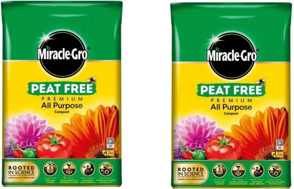 2 x 40L Miracle Gro Peat Free Premium All Purpose Enriched Compost Planting Grow