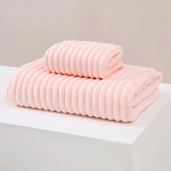 Striped Model Pink Luxury White Bath Towel and Hand Towel Set - Ultra Soft and Absorbent
