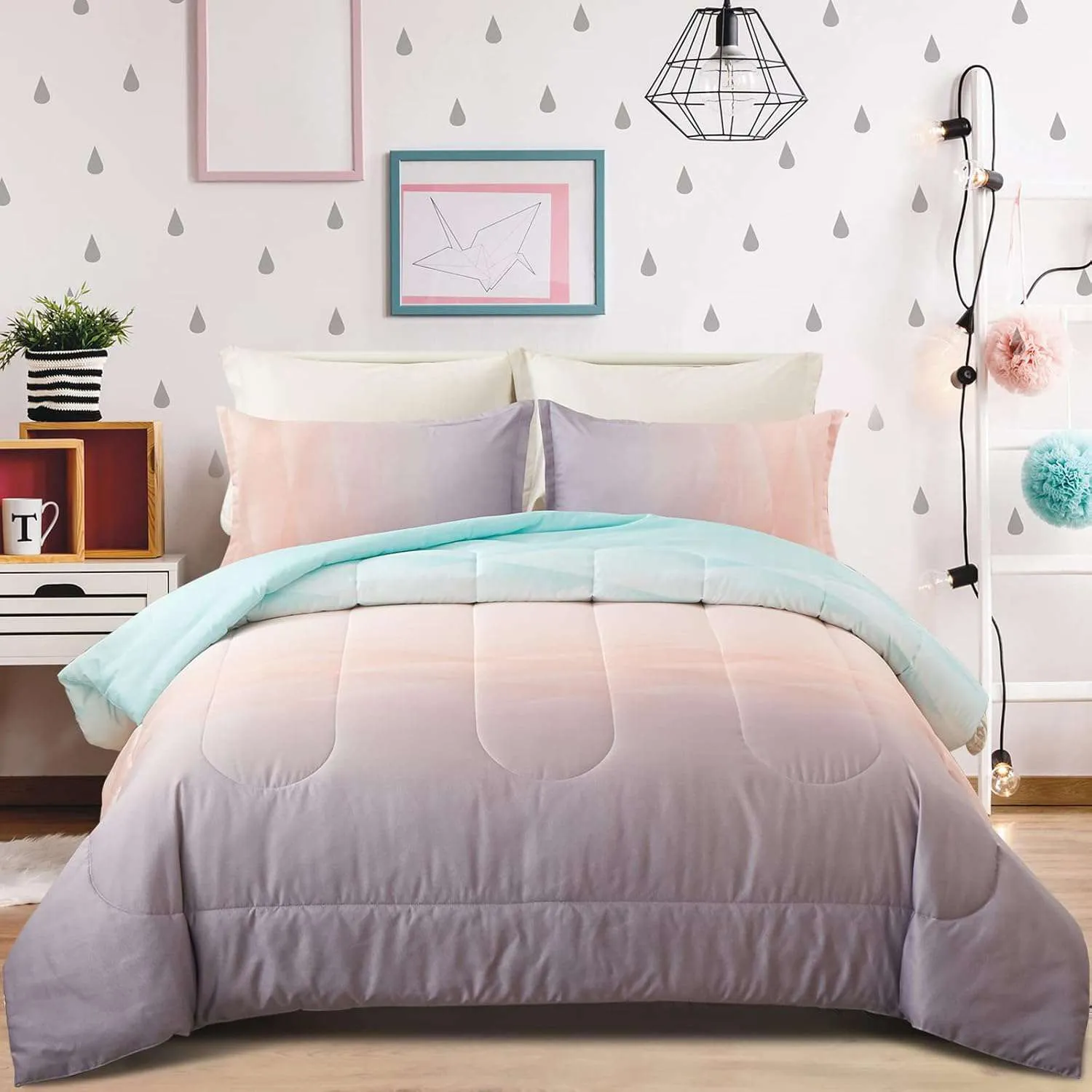 7mGirls-Comforter-Set-King-Size-Ombre-Blue-Pink-Rainbow-3-Piece-Bedding-Collection