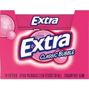 Extra 15 Piece/Unit Single Serve Classic Bubble Gum-15 Piece-10/Box-12/Case