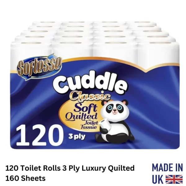 120 Panda Cuddle Toilet Rolls 3 Ply 160 Sheets Luxury Quilted Non Scented Rolls