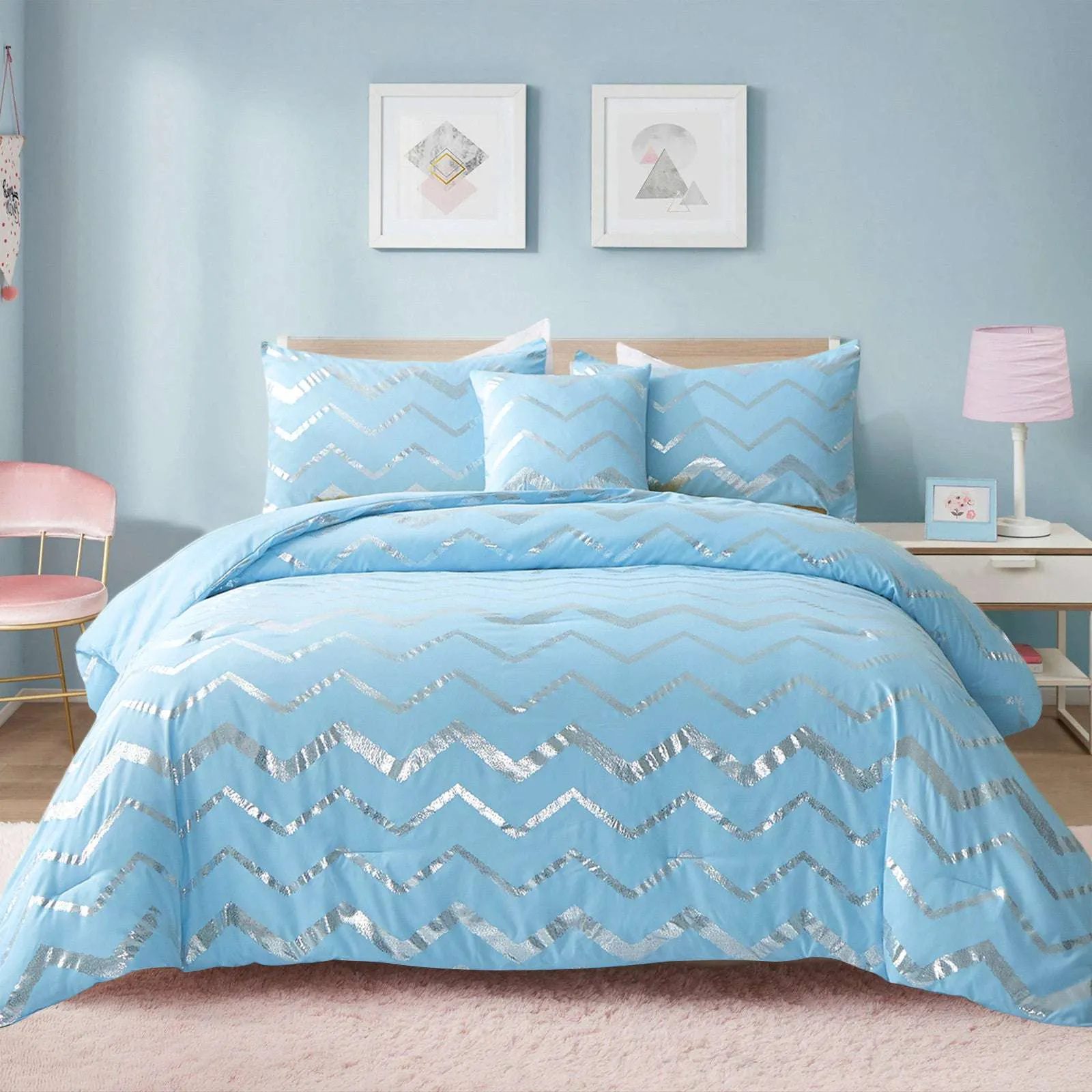 9rMetallic-Print-Comforter-Set-King-Size-Chic-3-Piece-Bedding-with-Pillowcases