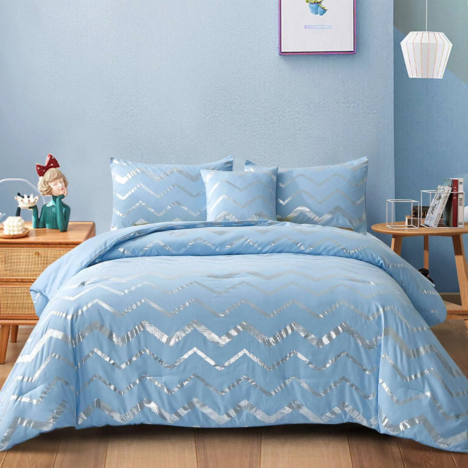9rMetallic-Print-Comforter-Set-King-Size-Chic-3-Piece-Bedding-with-Pillowcases_1