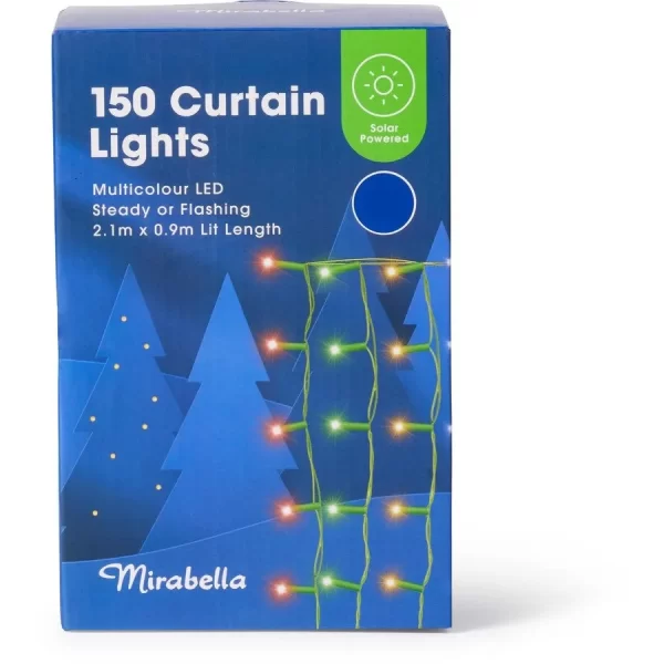 Mirabella Christmas Solar Powered 150 LED Curtain Lights - Multicolour
