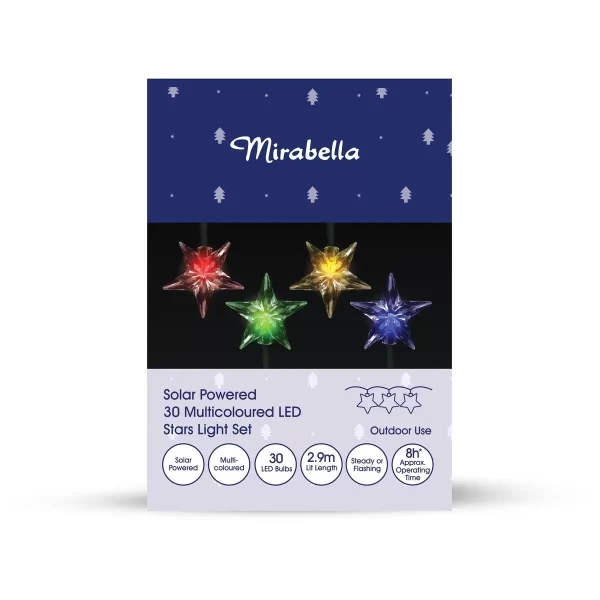 Mirabella Christmas Solar Powered 30 LED Stars Light Set - Multi-Colour