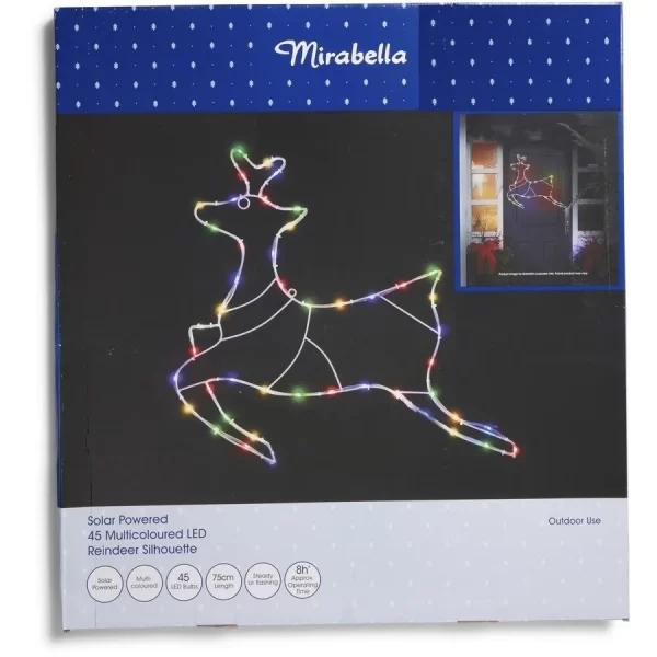 Mirabella Christmas Solar Powered 45 LED Reindeer Silhouette - Multicoloured