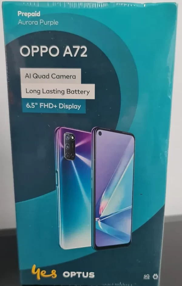 OPPO A72 Prepaid Mobile Phone Locked to OPTUS- Purple/Long Lasting Battery/AI Quad Camera