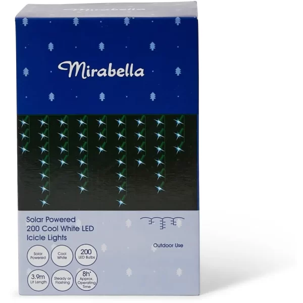 Mirabella Christmas Solar Powered 200 LED Icicle Lights - White