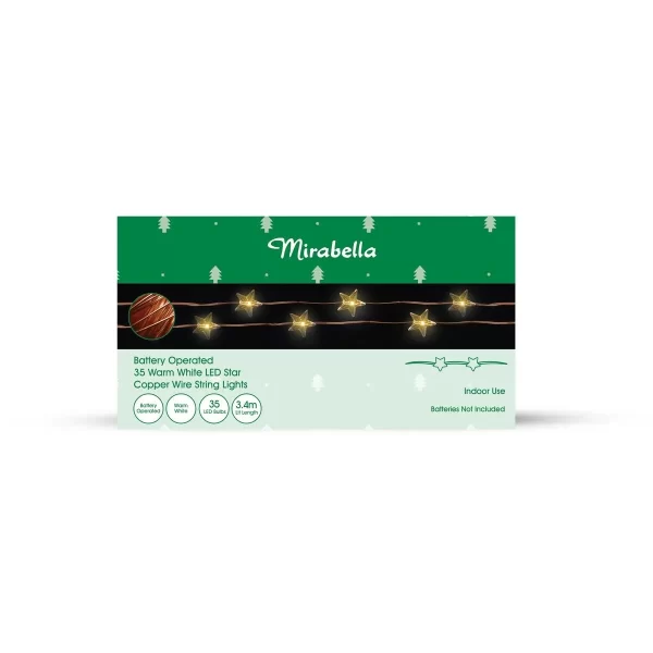 Mirabella Christmas Battery Operated 35 LED Star String Lights - Warm White
