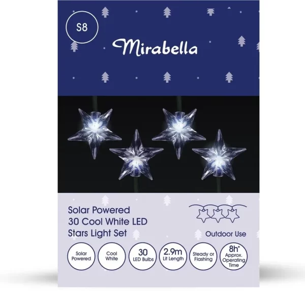 Mirabella Christmas Solar Powered 30 LED Stars Light Set - Cool White