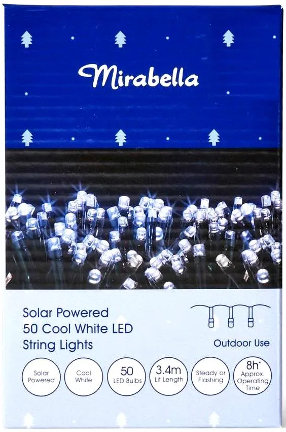 Mirabella Christmas Solar Powered 50 LED String Lights - White