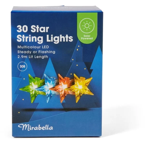 Mirabella Christmas Solar Powered 30 LED Star String Lights - Multicolour