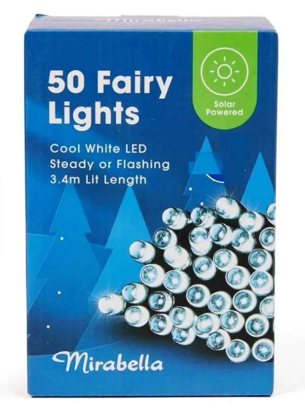 Mirabella Christmas Solar Powered 50 LED String Lights - Cool White